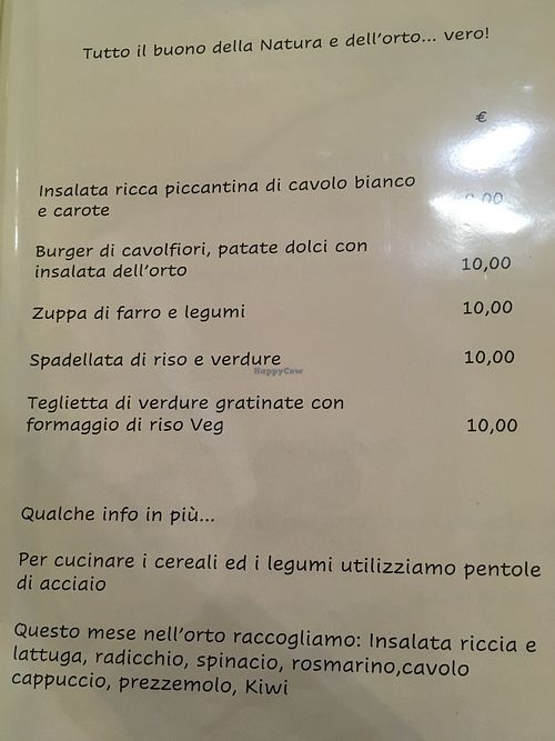 The vegan section  at Locanda del Carrobbio in Cremona