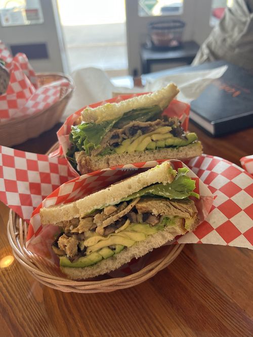 Chick’n & mushroom sandwich!! Favorite   at The Cardinal Herbs Teas and Spices in Honokaa