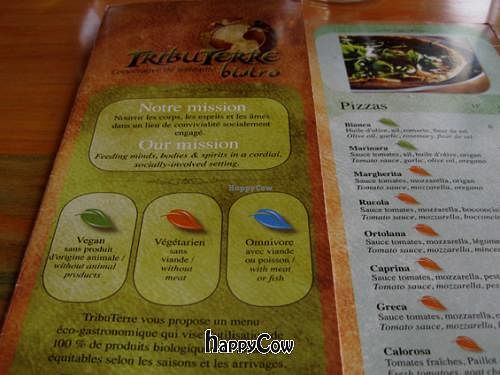 Vegan items are clearly marked at TribuTerre Bistro in Montreal