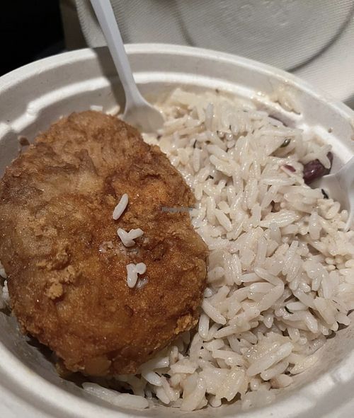 Prolific vegan fried chicken with coconut rice and peas   at Soul Bowl in Minneapolis