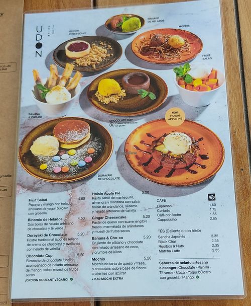 Carta de postres at UDON in Getafe