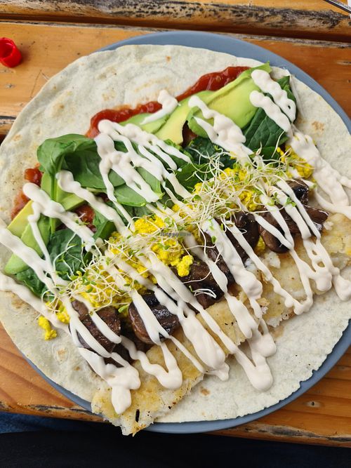 Breakfast wrap at The Yoga Place Cafe in Blacksmiths