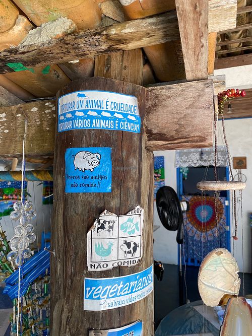 Stickers in the restaurant  at Canto da Duca Restaurante in Caraiva