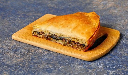 Vegan mushroom pie at Oi Pites Tis Voulas in Thessaloniki