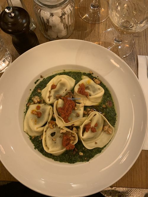 Vegan tortellini with blue cheese  at Carluccio's - Canary Wharf in East London