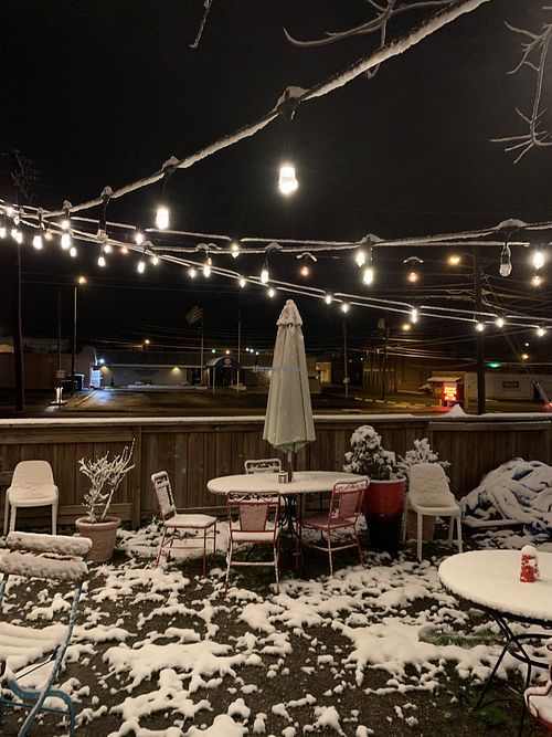 Night lights on the patio  at Roja in Hopewell