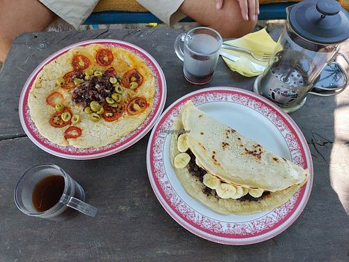 Vegan salty and sweet pancake with French press at Pancake 4 Paws in Ratnanagar