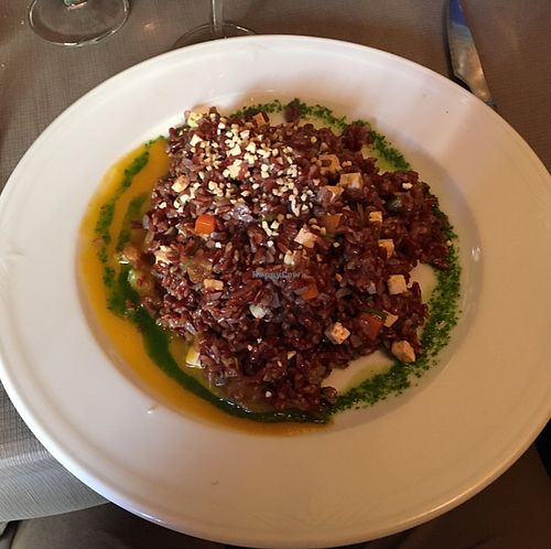 vegan red rice with tofu and vegetables at Tedone in San Sebastian