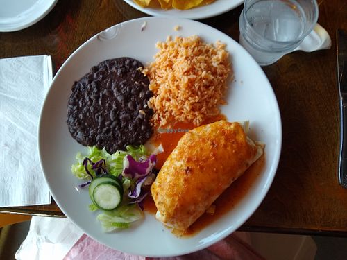 Vegetable burrito with black beans and rice, no cheese at Casa Tina in Dunedin