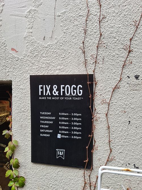 Opening hours at Fix & Fogg in Wellington