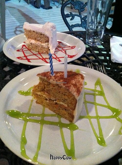 strawberry cake and hummingbird carrot cake- amazing at Loving Hut in Norcross