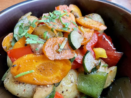 regional mini dumplings & veggies at Roter Elephant Café & Restaurant in Erfurt