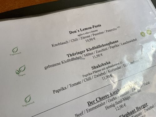 menu at Roter Elephant Café & Restaurant in Erfurt