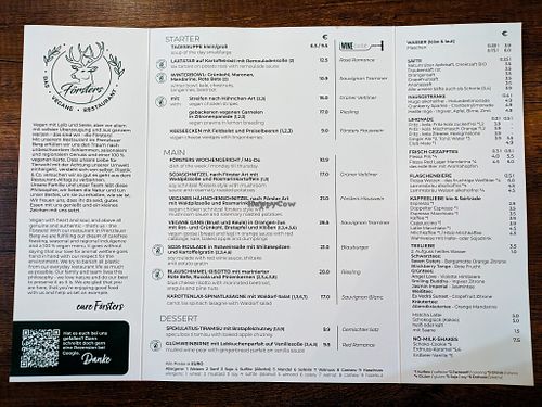 Menu at Försters at Försters in Berlin