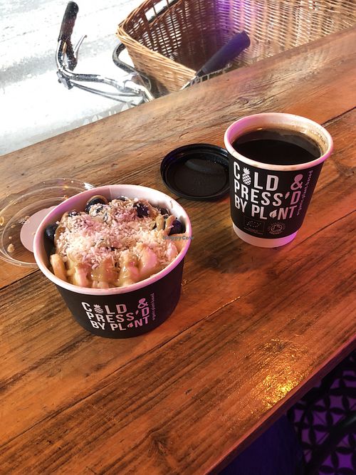 Açaí bowl and coffee  at PLANT in London