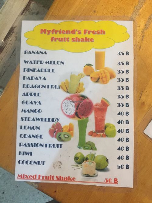 Shakes menu at Myfriend's Padthai in Bangkok