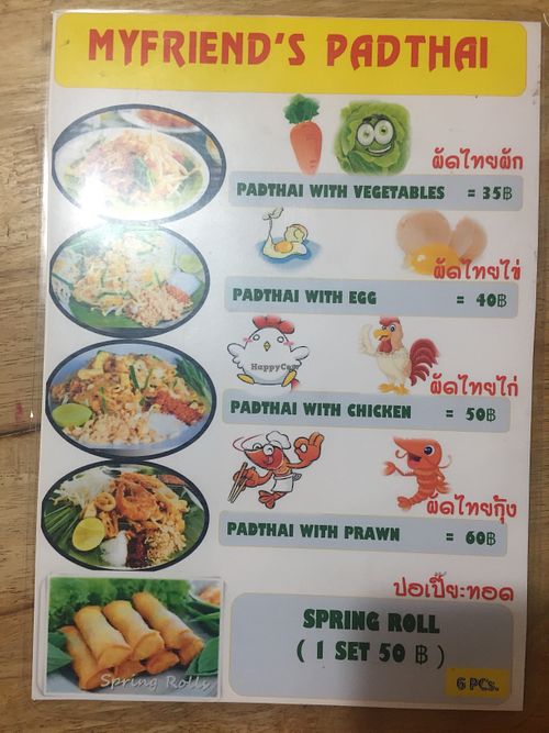 Pad thai menu at Myfriend's Padthai in Bangkok