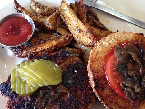 Garvey burger and herb potatoes at Soul Vegetarian - Highland in Atlanta