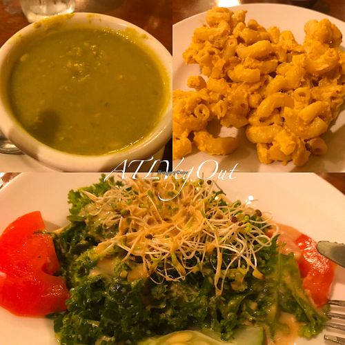 Split pea soup, Mac and cheeze, side salad  at Soul Vegetarian - Highland in Atlanta