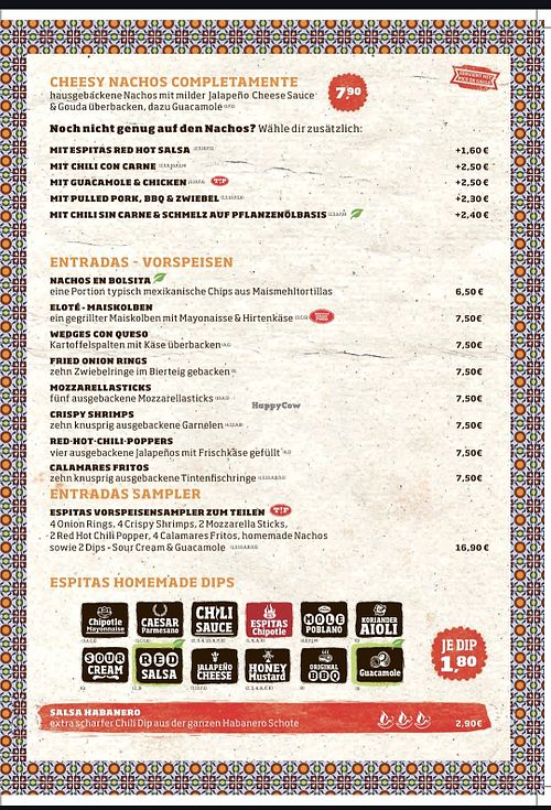 Speisekarte at Espitas Dresden Gruna in Dresden