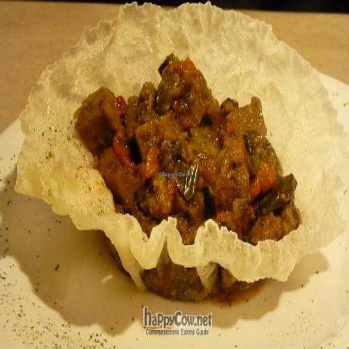 Seitan and mushrooms stew at Landare in San Sebastian