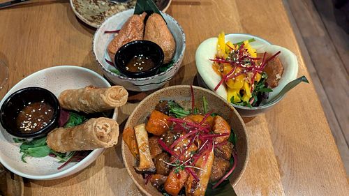 Various delicious small bites to share at TA Vegan House in Hamburg