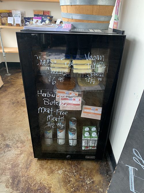 Vegan mini market vegan cheese and vegan meats  at AHH, Coffee! in Houston