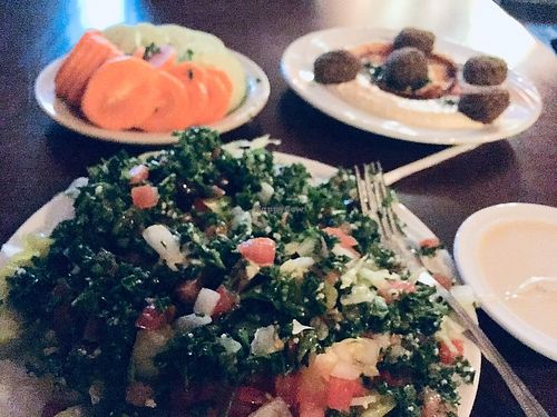 Jerusalem salad and hummus platter with veggies at Casablanca Restaurant in Memphis