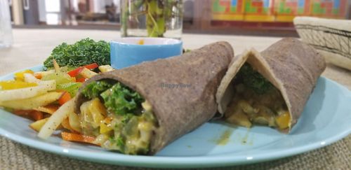 Buckwheat crepe with mushroom sauce at Vibrant Living Foods by Sridevi Jasti in Hyderabad