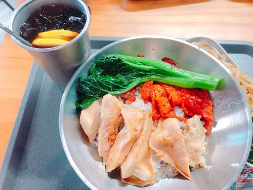 Vegan BBQ chicken and pork rice at My Meat Run Laboratory in Kowloon