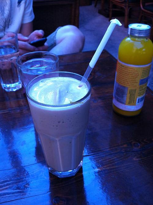 Vegan soy chocolate shake at Lotus Cafe and Juice Bar in Encinitas