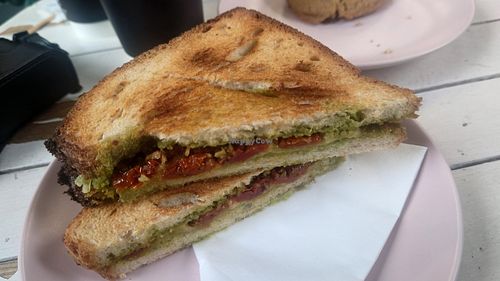 Caprese toast: with sun-dried tomato, cheese and pesto at It's a Trap in Dublin