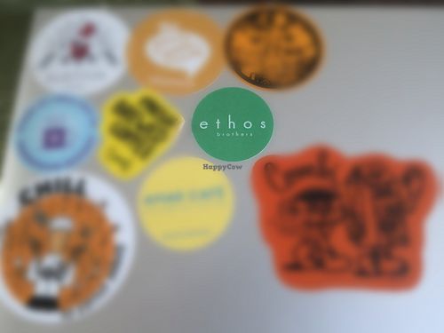 În good company 😊 My laptop sticker collection for great coffees at Ethos Brothers in Brentwood