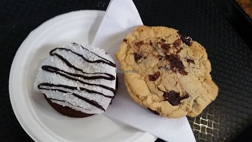 Bounty doughnut cake and chocolate chip cookie at The Naked Vegan in Cardiff