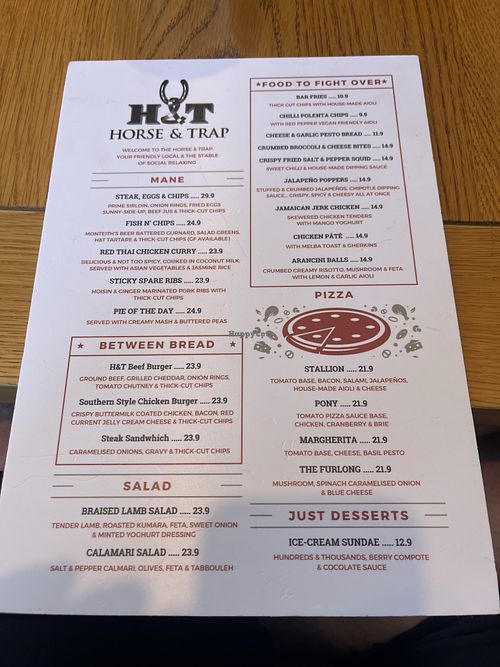 Should NOT be on happy cow. 14/3/22 not a single vegan dish   at Horse & Trap in Auckland