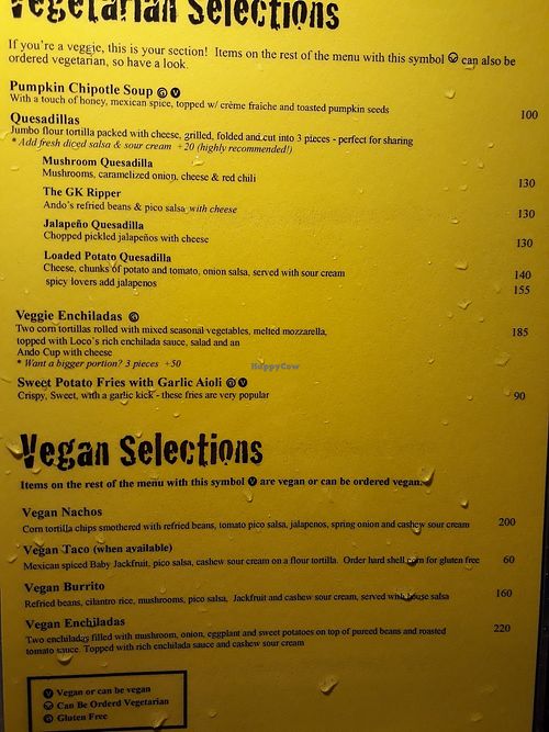 Vegan menu at Ando Loco in Koh Phangan