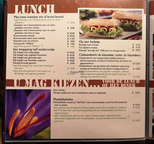 Lunch menu at Café de Post in Midwoud