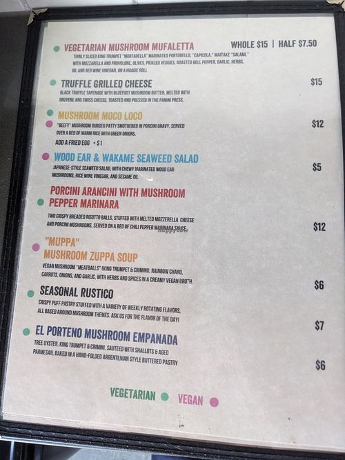 Menu at Far West Fungi in Santa Cruz