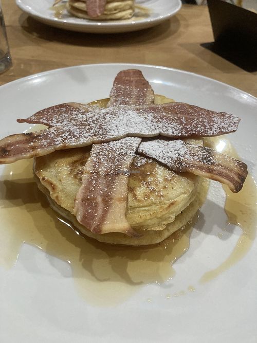 Maple and bacon pancakes  at The Quirk Space in Olney