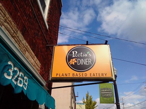 Entrance sign. at Portia's Diner in Clintonville