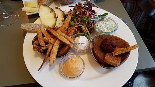Fries, dips and faux-meat at Cafe N in Copenhagen