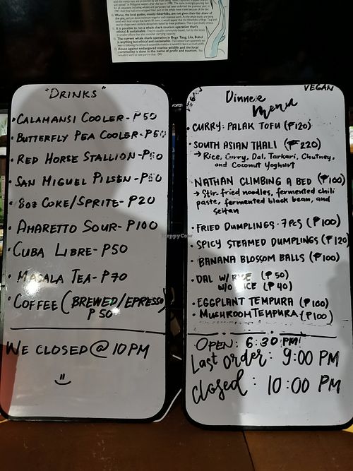 Menu at Shanti Shanty Vegan Restaurant in Panglao