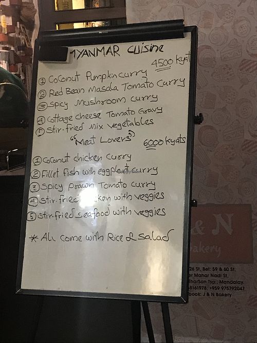 Menu at The Window in Mandalay
