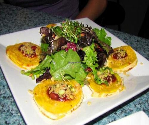 Rawvioli Beet 'Pasta' * - stuffed with garlic herb cheeze & marinara sauce w/ salad by chicavegan at Darbster in West Palm Beach