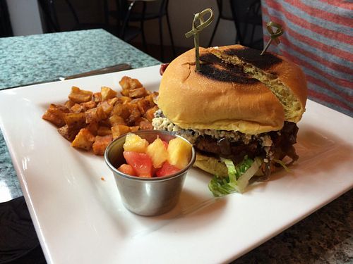 Brunch Black & Bleu Burger at Darbster in West Palm Beach