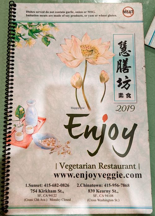 Front of menu at Enjoy Vegetarian at Enjoy Vegetarian - Financial District in San Francisco