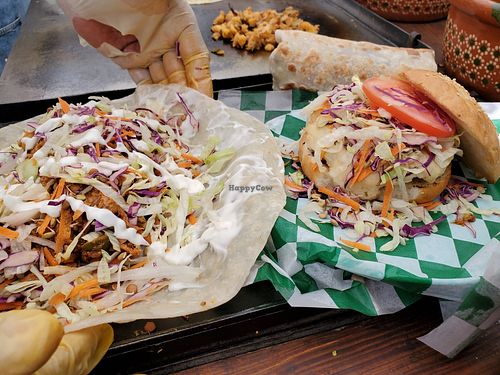 Making a burrito at Productos Veganos Rancho San Agustín in Puerto Vallarta