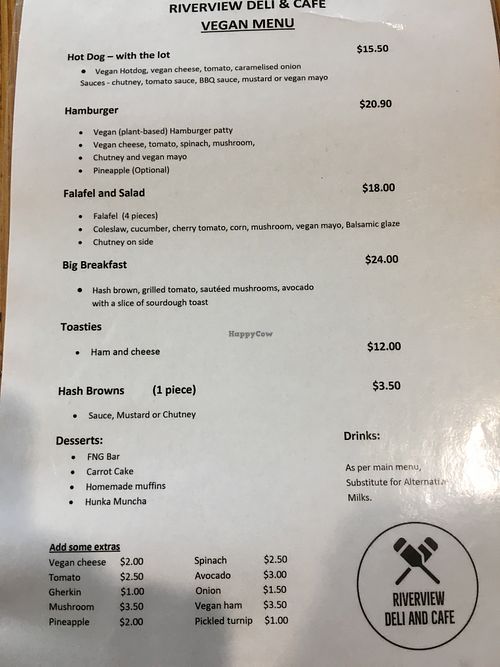 Vegan Menu  at Riverview Deli in Goolwa