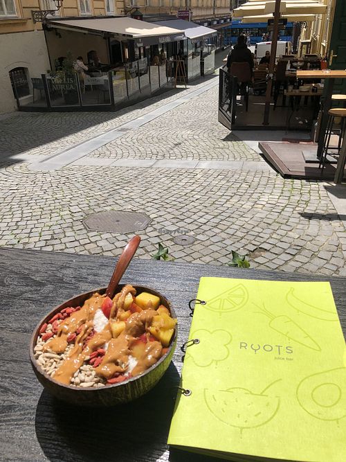 Açaí bowl with peanut butter  at Roots in Zagreb