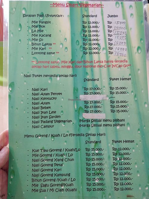 Menu at Smart Vegetarian - Sei Panas in Batam